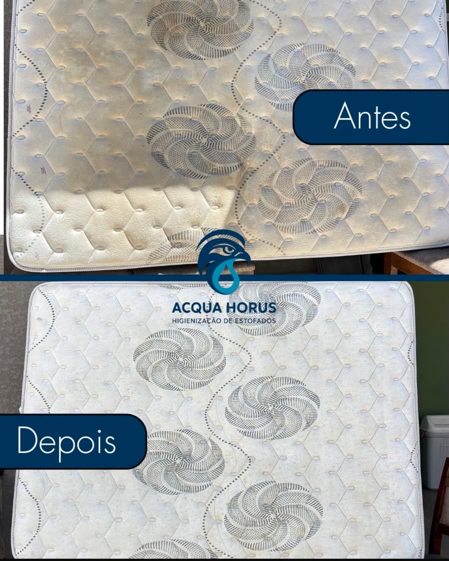 Colchão de casal de malha antes e depois da higienização